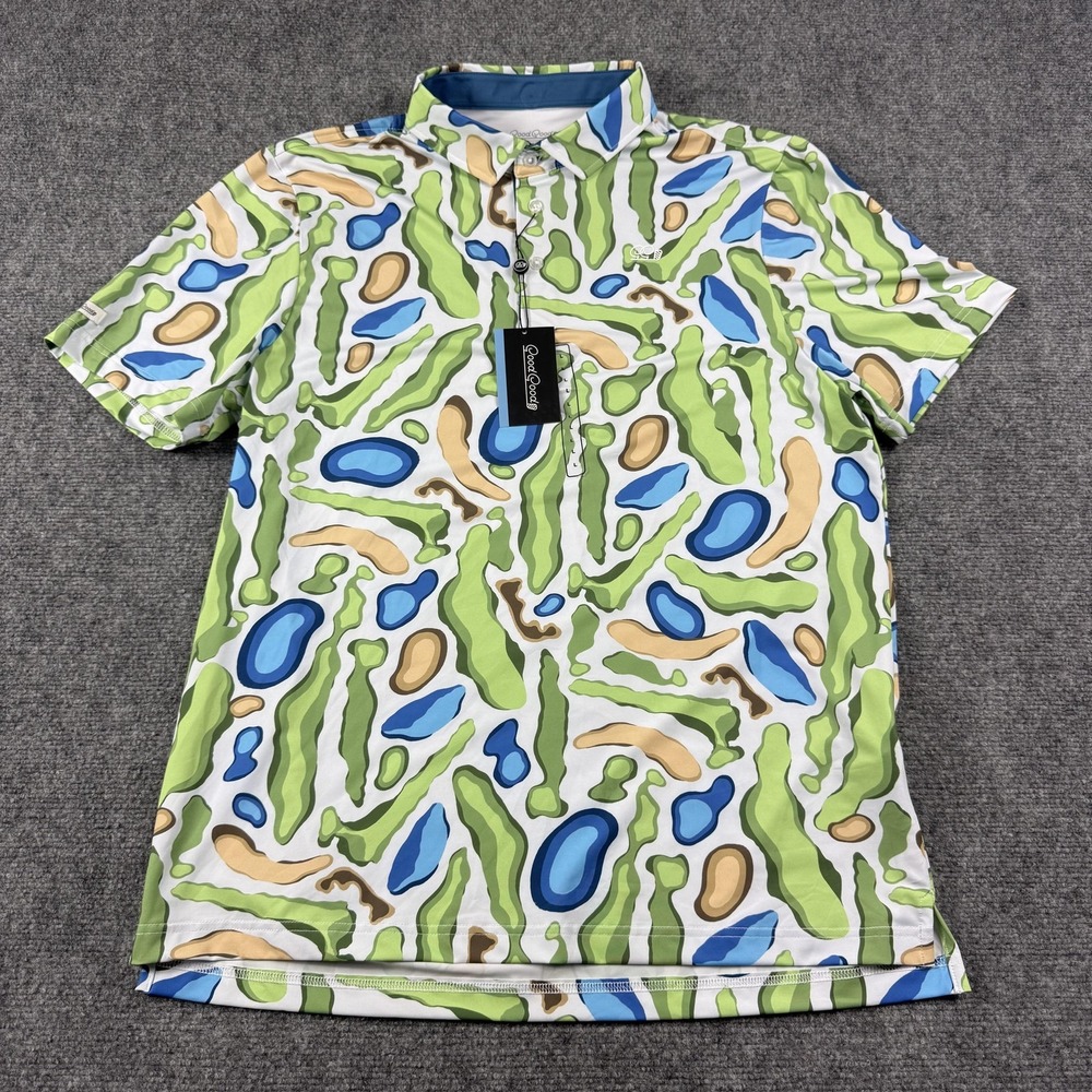 Good Good Campo‎ Polo Shirt Mens Large Golf Course Print Stretch Multicolor